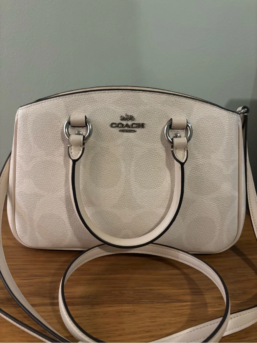 Coach Savannah Carryall Bag in a white signature canvas with silver hardware